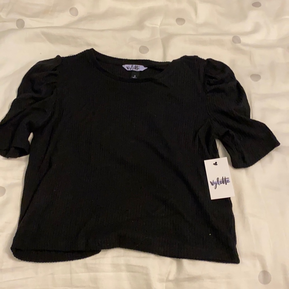 Poofy Sleeve Cropped Blouse
